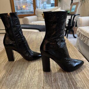 Valentino Rockstud Accents Patent Leather Boots, 39.5, Black